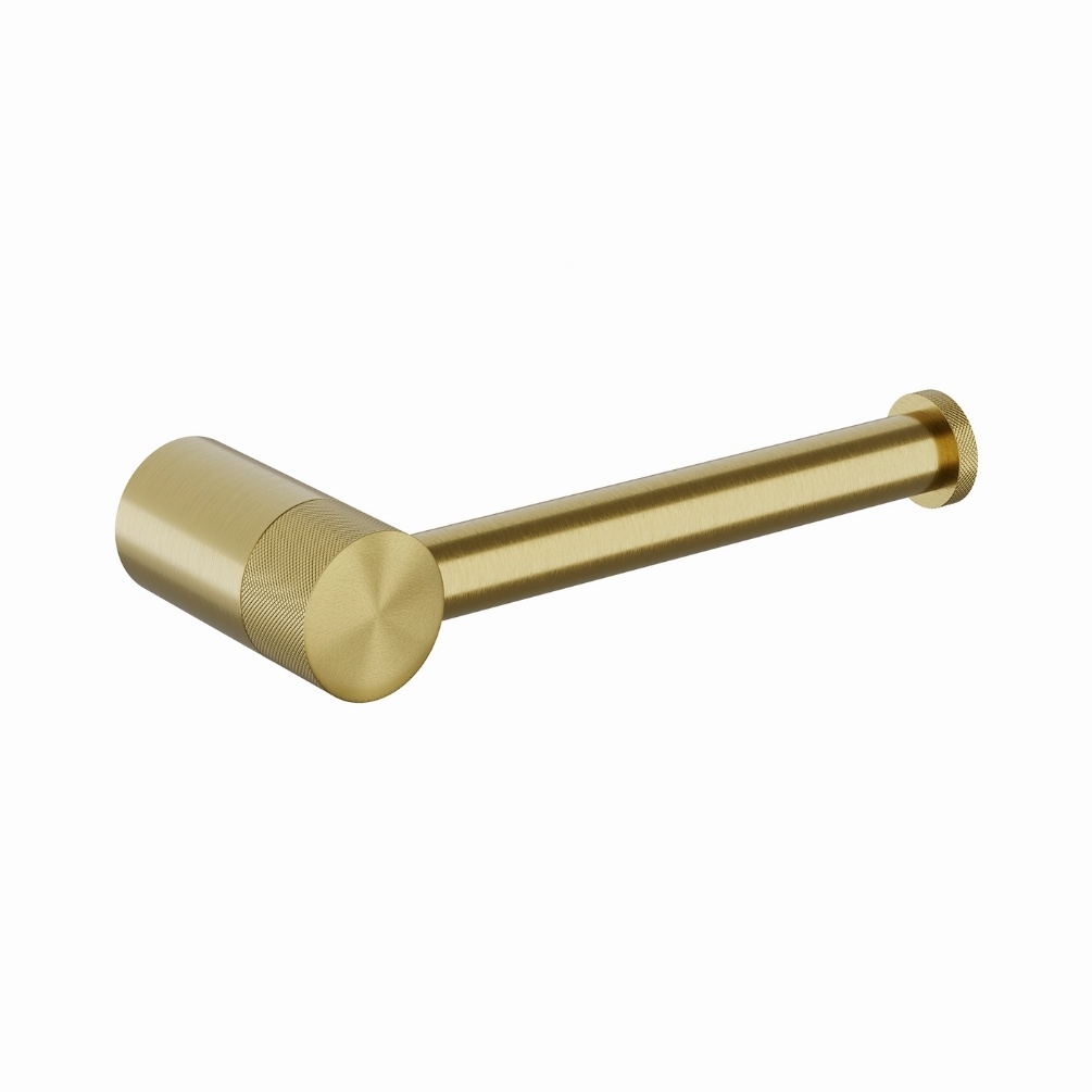 Product cut out image of the hib. Zepto Brushed Brass Toilet Roll Holder